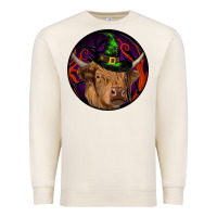 Sandshell halloween highland cow round Premium Sweatshirt - RanaPortraitStore