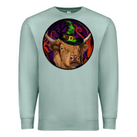 Seafoam halloween highland cow round Premium Sweatshirt - RanaPortraitStore