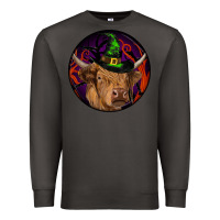 Smoke halloween highland cow round Premium Sweatshirt - RanaPortraitStore