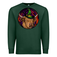 Sports Green halloween highland cow round Premium Sweatshirt - RanaPortraitStore