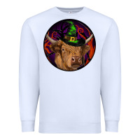 White halloween highland cow round Premium Sweatshirt - RanaPortraitStore