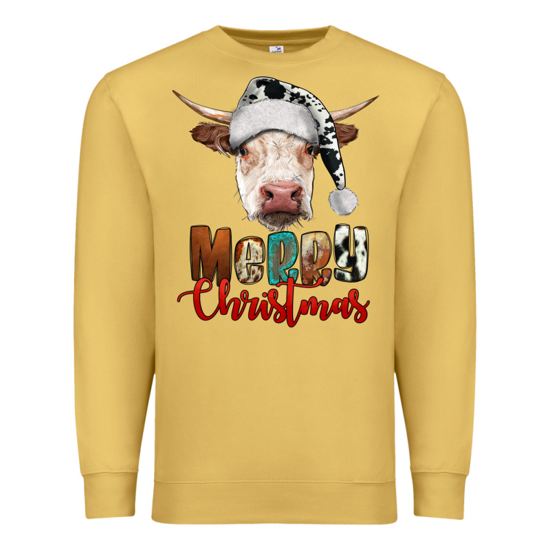 Merry Christmas Hereford Cow Premium Sweatshirt by RanaPortraitStore | Teevron