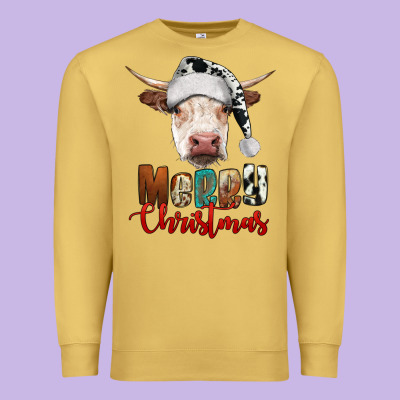 Merry Christmas Hereford Cow Premium Sweatshirt Designed By Ranaportraitstore