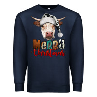Navy merry christmas hereford cow Premium Sweatshirt - RanaPortraitStore