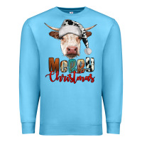 Ocean Blue merry christmas hereford cow Premium Sweatshirt - RanaPortraitStore