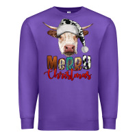Purple merry christmas hereford cow Premium Sweatshirt - RanaPortraitStore