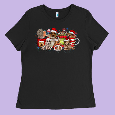 Christmas Dog Coffee Ladies Tee Designed By Cowhidedigitalart