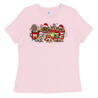 Bubblegum Pink Christmas Dog Coffee Ladies Tee - CowhideDigitalArt
