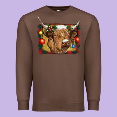 Highland Cow Christmas Premium Sweatshirt Designed By Ranaportraitstore