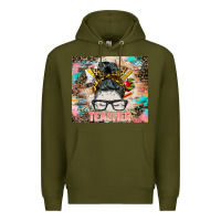 Army Green teacher messy bun tumbler Premium Hoodie - BarkalooDesign