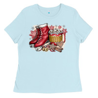 Baby Blue Christmas Ice Skating Ladies Tee - CowhideDigitalArt