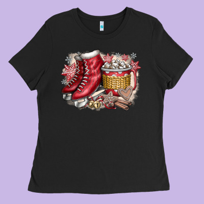 Christmas Ice Skating Ladies Tee Designed By Cowhidedigitalart