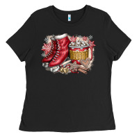 Black Christmas Ice Skating Ladies Tee - CowhideDigitalArt