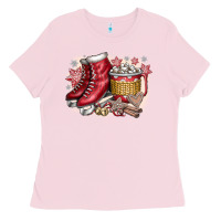 Bubblegum Pink Christmas Ice Skating Ladies Tee - CowhideDigitalArt