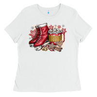 White Christmas Ice Skating Ladies Tee - CowhideDigitalArt