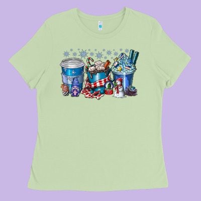 Christmas Coffee Ladies Tee Designed By Cowhidedigitalart