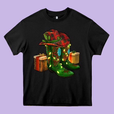 Cowboy Hat With Boots Christmas Heavy Core Tee Designed By Ranaportraitstore