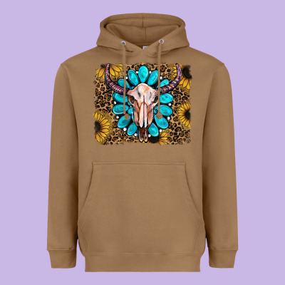 Leopard Sunflowers And Gemstone Skull Heavyweight Hoodie Designed By Ranaportraitstore