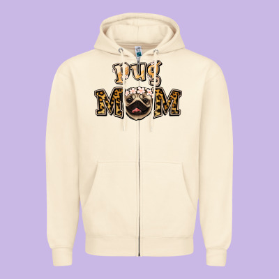 Pug Mom Zipper Hoodie Designed By Jasminsmagicworld