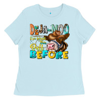 Baby Blue Deja Moo I've Heard Tih Bull Before Ladies Tee - CowhideDigitalArt