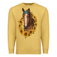 Antique Gold brown horse with gemstone and sunflowers Premium Sweatshirt - RanaPortraitStore