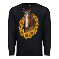 Black brown horse with gemstone and sunflowers Premium Sweatshirt - RanaPortraitStore
