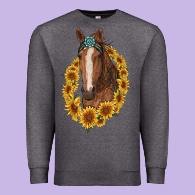 Brown Horse With Gemstone And Sunflowers Premium Sweatshirt Designed By Ranaportraitstore