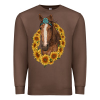 Chestnut brown horse with gemstone and sunflowers Premium Sweatshirt - RanaPortraitStore