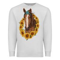Dove Grey brown horse with gemstone and sunflowers Premium Sweatshirt - RanaPortraitStore