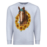 Heather Grey brown horse with gemstone and sunflowers Premium Sweatshirt - RanaPortraitStore