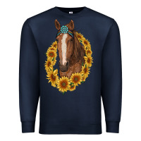 Navy brown horse with gemstone and sunflowers Premium Sweatshirt - RanaPortraitStore