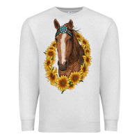 Oatmeal Heather brown horse with gemstone and sunflowers Premium Sweatshirt - RanaPortraitStore