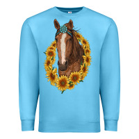Ocean Blue brown horse with gemstone and sunflowers Premium Sweatshirt - RanaPortraitStore