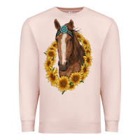 Pale Pink brown horse with gemstone and sunflowers Premium Sweatshirt - RanaPortraitStore