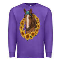 Purple brown horse with gemstone and sunflowers Premium Sweatshirt - RanaPortraitStore