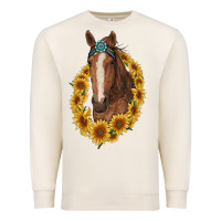 Sandshell brown horse with gemstone and sunflowers Premium Sweatshirt - RanaPortraitStore