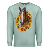 Seafoam brown horse with gemstone and sunflowers Premium Sweatshirt - RanaPortraitStore