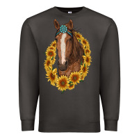 Smoke brown horse with gemstone and sunflowers Premium Sweatshirt - RanaPortraitStore