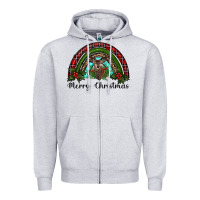 Heather Grey reindeer rainbow christmas Zipper Hoodie - RanaPortraitStore