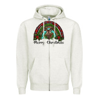 Oatmeal Heather reindeer rainbow christmas Zipper Hoodie - RanaPortraitStore