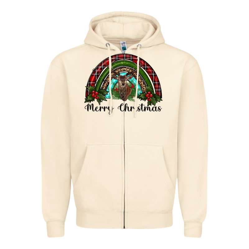 Reindeer Rainbow Christmas Zipper Hoodie by RanaPortraitStore | Teevron