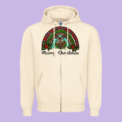Reindeer Rainbow Christmas Zipper Hoodie Designed By Ranaportraitstore