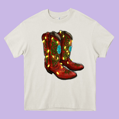 Cowboy Boots Christmas Heavy Core Tee Designed By Ranaportraitstore