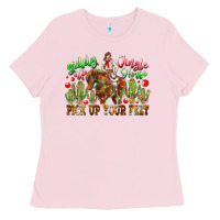 Bubblegum Pink Giddy Up Jingle Horse Pick Up Your Feet Ladies Tee - CowhideDigitalArt