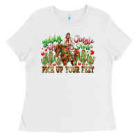 White Giddy Up Jingle Horse Pick Up Your Feet Ladies Tee - CowhideDigitalArt