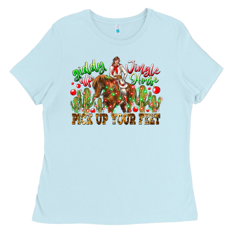 Giddy Up Jingle Horse Pick Up Your Feet Ladies Tee by CowhideDigitalArt | Teevron
