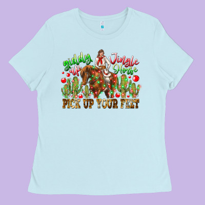 Giddy Up Jingle Horse Pick Up Your Feet Ladies Tee Designed By Cowhidedigitalart