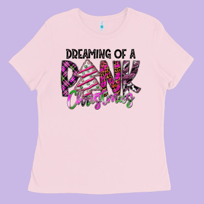 Dreaming Of A Pink Christmas Ladies Tee Designed By Cowhidedigitalart