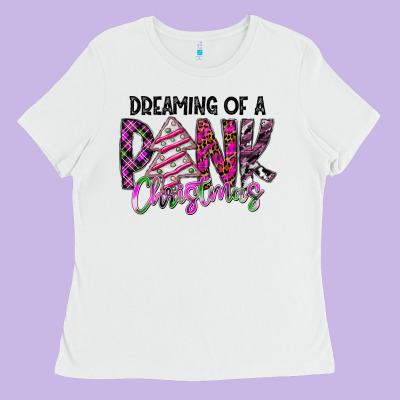 Dreaming Of A Pink Christmas Ladies Tee Designed By Cowhidedigitalart