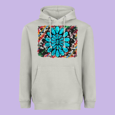 Cowhide And Serape Gemstone Background Heavyweight Hoodie Designed By Ranaportraitstore